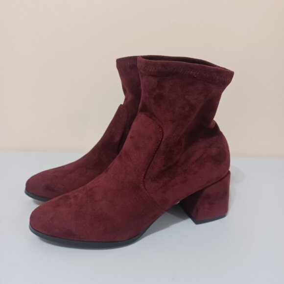 Extreme by Eddie Marc Burgundy Faux Suede Booties - Picture 1 of 3
